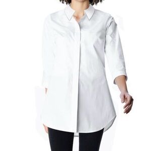 Women's White Button-Down Tunic Shirt — Modern Collared Longline Top